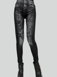 Dámské dlouhé legíny jeans - Black Skull