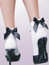 Bílé silonové ponožky s volánky a mašličkou - Černá