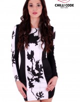 Sexy šaty Symmetrical Flower  - Černá/Bílá