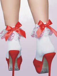 Bílé silonové ponožky s volánky a mašličkou Hearts - Červená