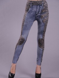 Dámské dlouhé zimní legíny jeans - Leopard Denim