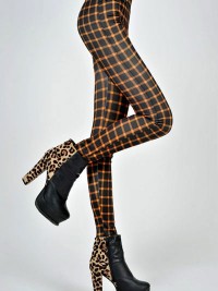 Dámské dlouhé legíny barevné - Yellow checked