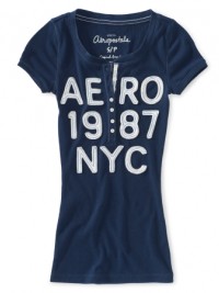 Dámské triko Aero NYC 87 Ribbed Henley - Modrá