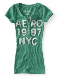 Dámské triko Aero NYC 87 Ribbed Henley - Zelená