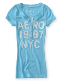 Dámské triko Aero NYC 87 Ribbed Henley - Tyrkysová