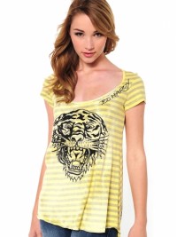 Dámské triko New Tiger Rhinestone Circle - Žlutá