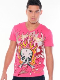 Pánské triko Flaming Skull Specialty - Růžová