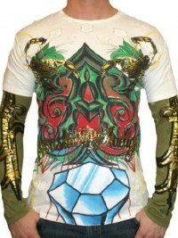 Pánské triko CHRISTIAN AUDIGIER Ed Hardy Mens Skull Scorpion Platinum - Béžová