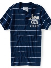 Pánské triko Aéropostale Athletic Striped Graphic Henley - Tmavě modrá 
